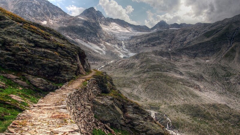 Mountain Trail in Valley — Gray, Dramatic, Afternoon, Photograph