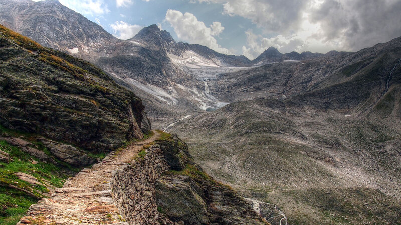 Mountain Trail in Valley — Gray