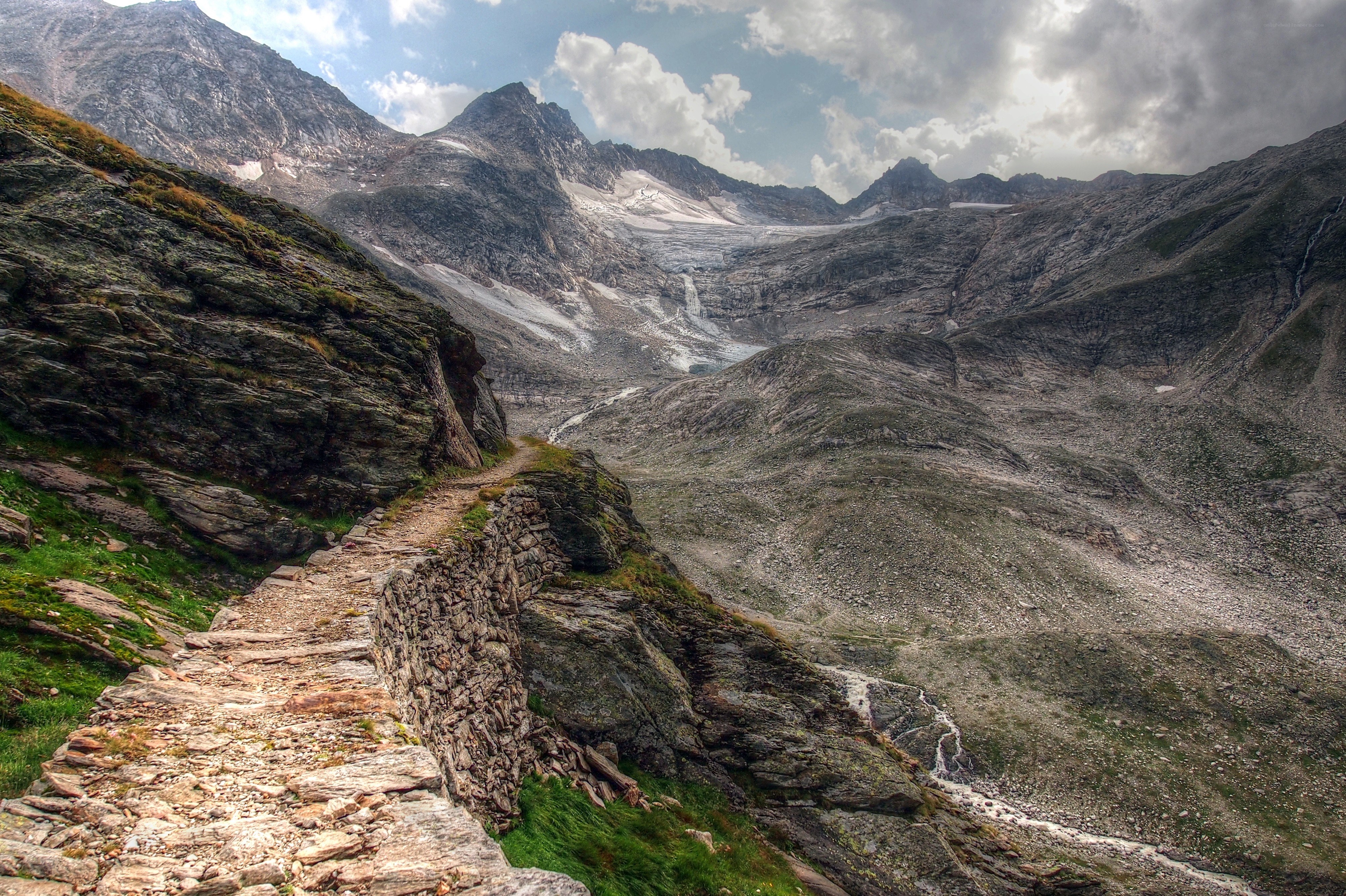 Mountain trail with glacier view
