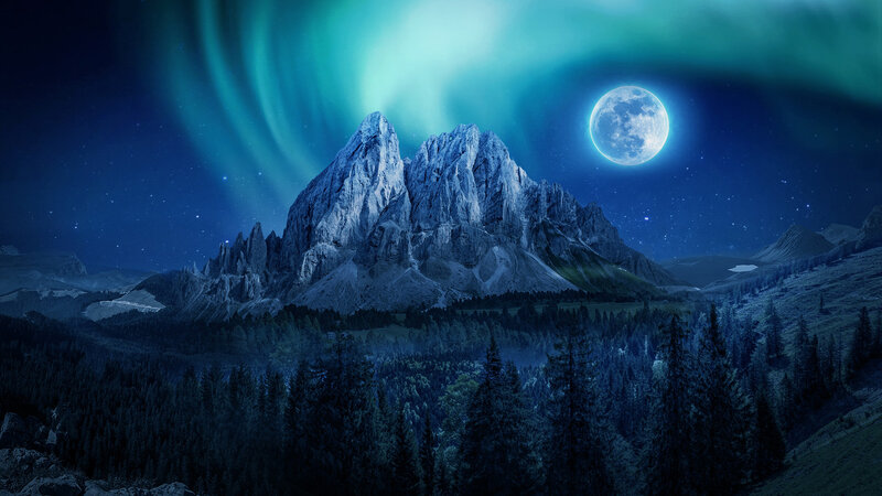 Mountain under Aurora — Blue