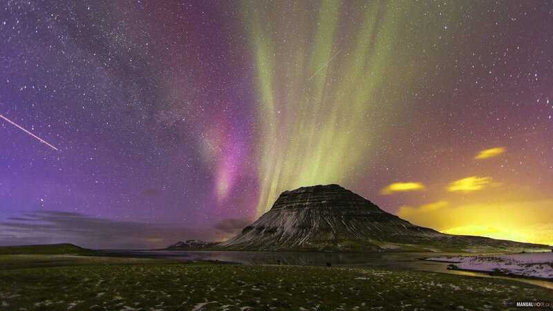 Mountain under Aurora — Purple
