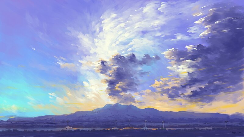 Mountain under Cloudy Sky — Blue