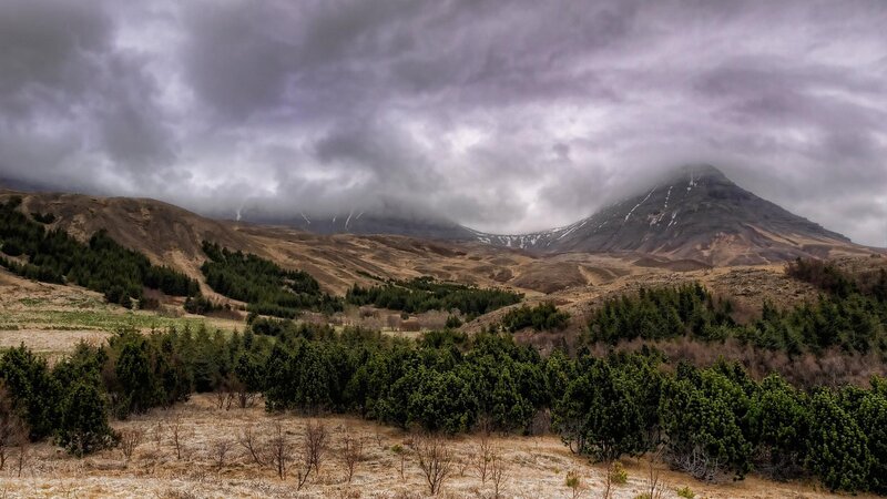 Mountain under Cloudy Sky — Gray, Dramatic