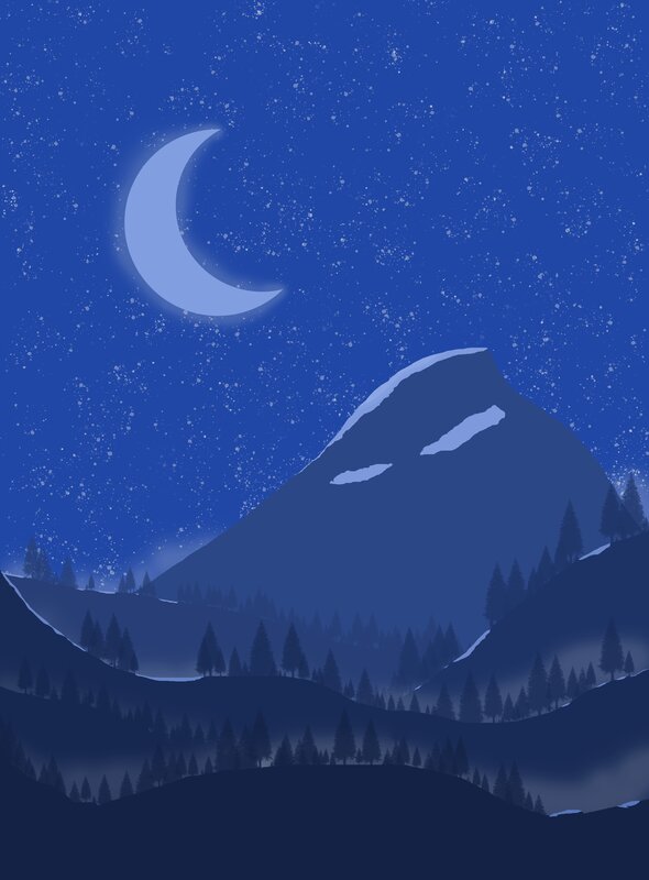 Mountain under Crescent Moon