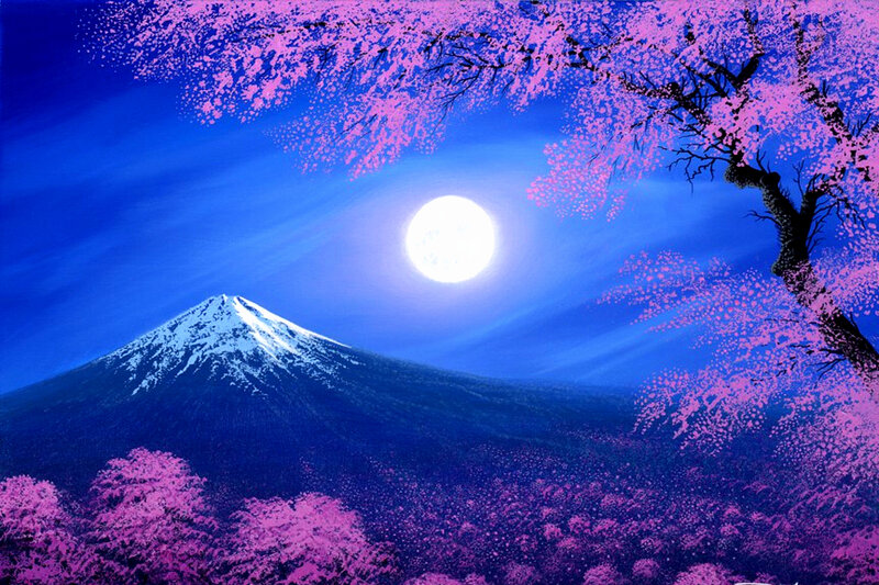Mountain under Full Moon — Blue