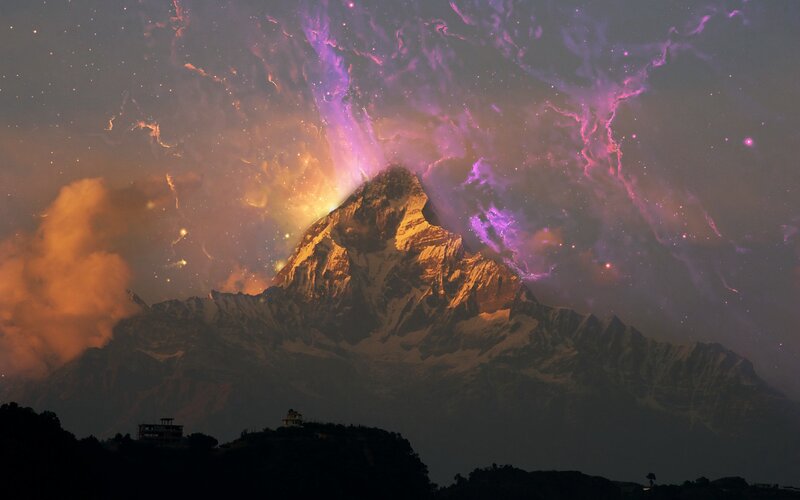 Mountain under Nebula — Purple