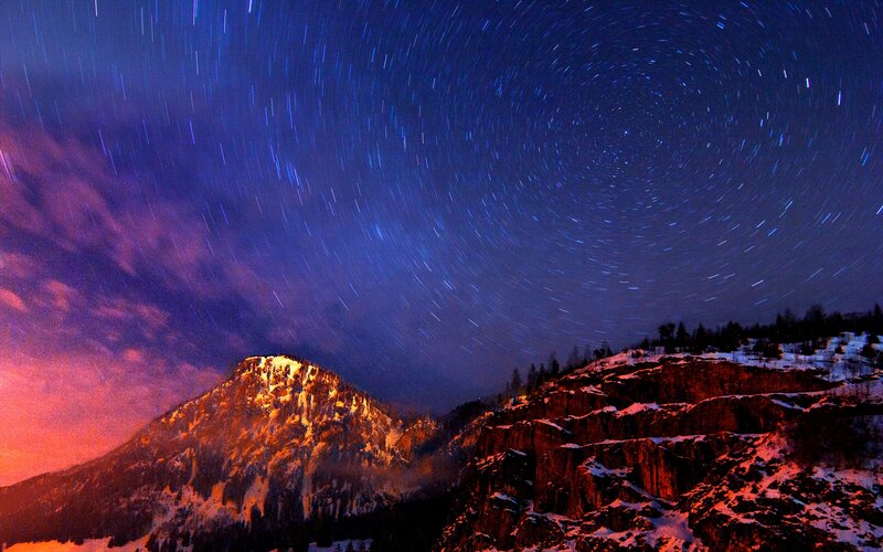 Mountain under Star Trails