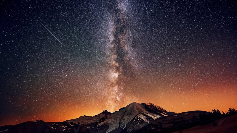 Mountain under Starry Sky — Black, Dramatic, Night, Photograph