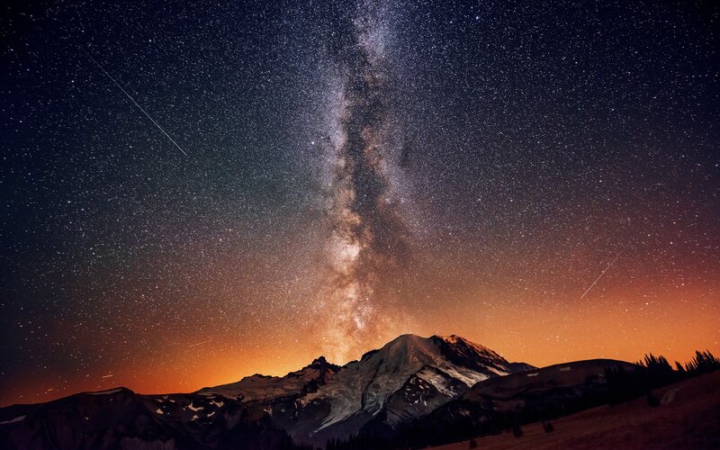 Mountain under Starry Sky — Black, Dramatic