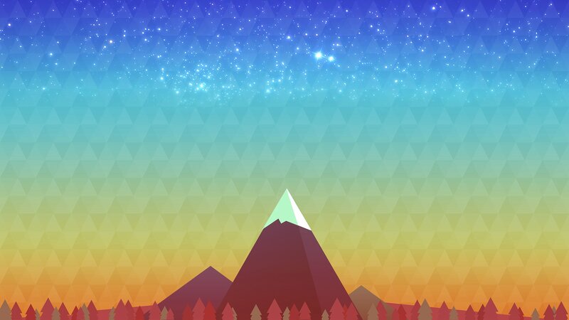 Mountain under Starry Sky — Blue, Serene, Night, Digital Art