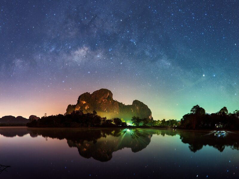 Mountain under Starry Sky — Blue, Serene, Night