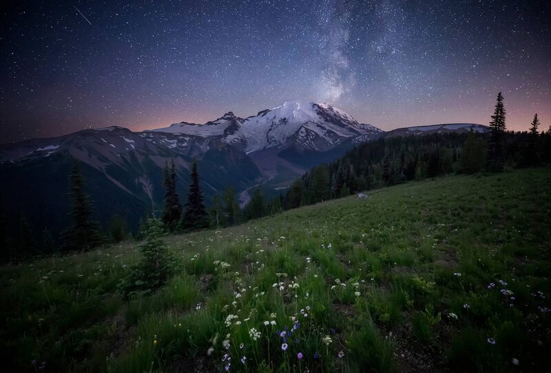 Mountain under Starry Sky — Green