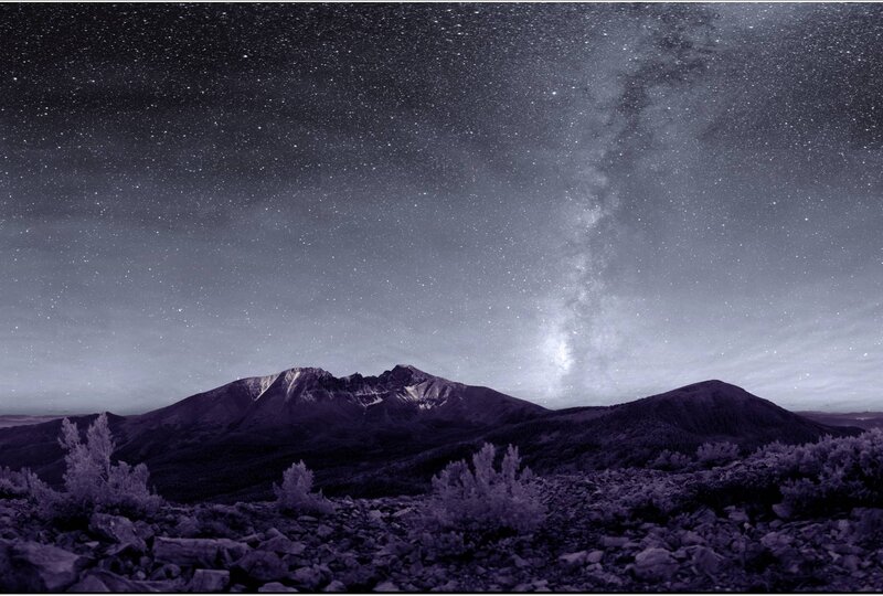 Mountain under Starry Sky — Purple, Serene, Night, Photograph, Stars