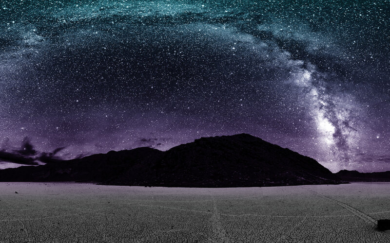 Mountain under Starry Sky — Purple, Serene, Night