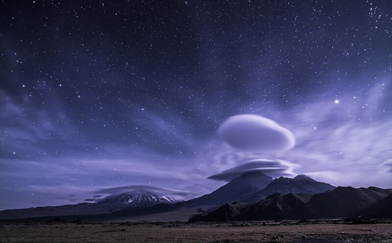 Mountain under Starry Sky — Purple