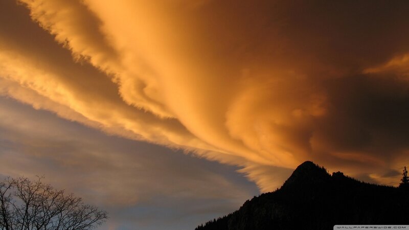 Mountain under Storm Clouds — Orange, Dramatic, Sunset