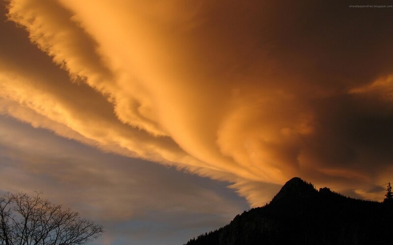 Mountain under Storm Clouds — Orange, Dramatic