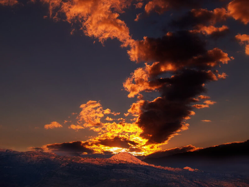Mountain under Sunset Sky