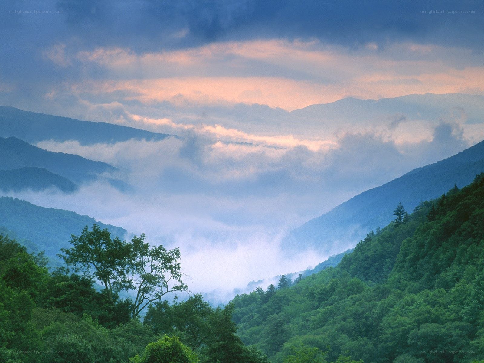 Mountain valley at dawn