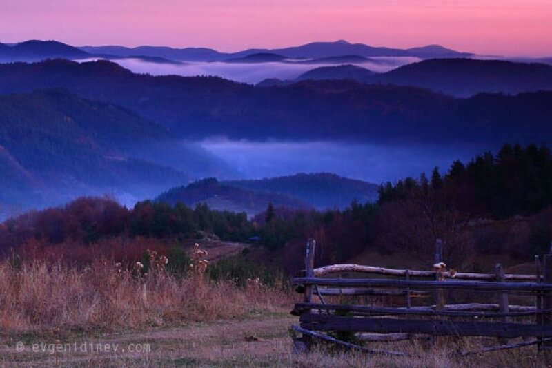 Mountain valley at dawn