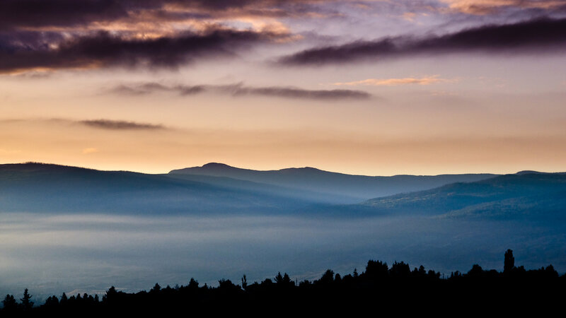 Mountain valley at dawn