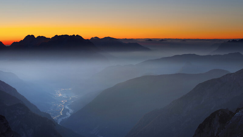 Mountain Valley at Dawn — Orange