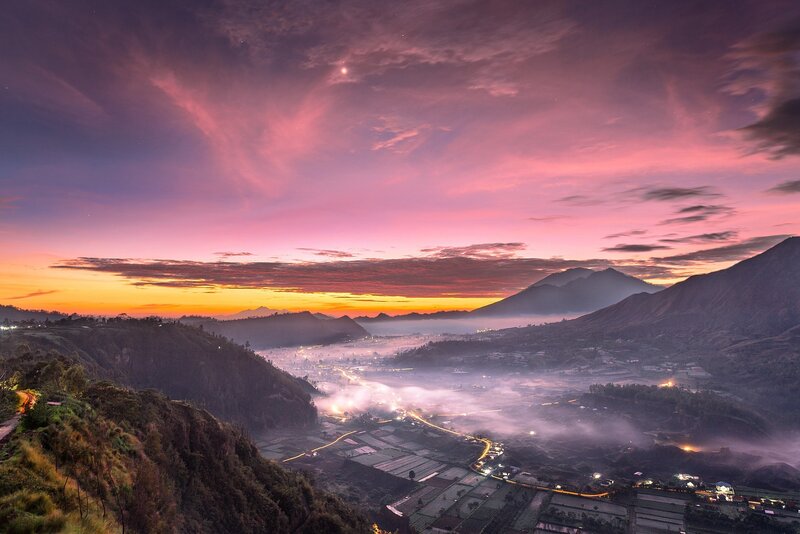Mountain Valley at Dawn — Purple, Serene, Sunrise, Photograph