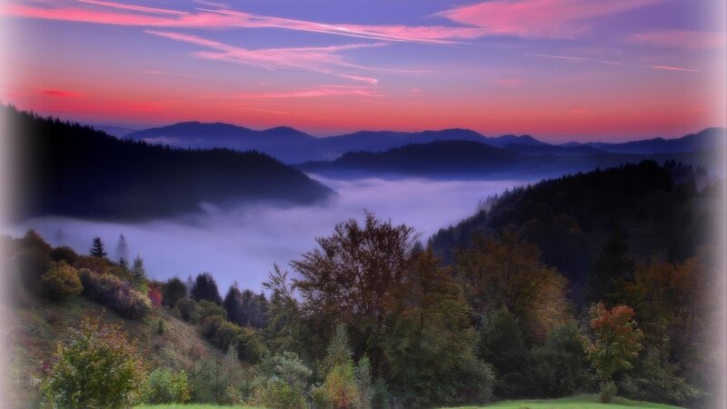 Mountain Valley at Dawn — Purple, Serene