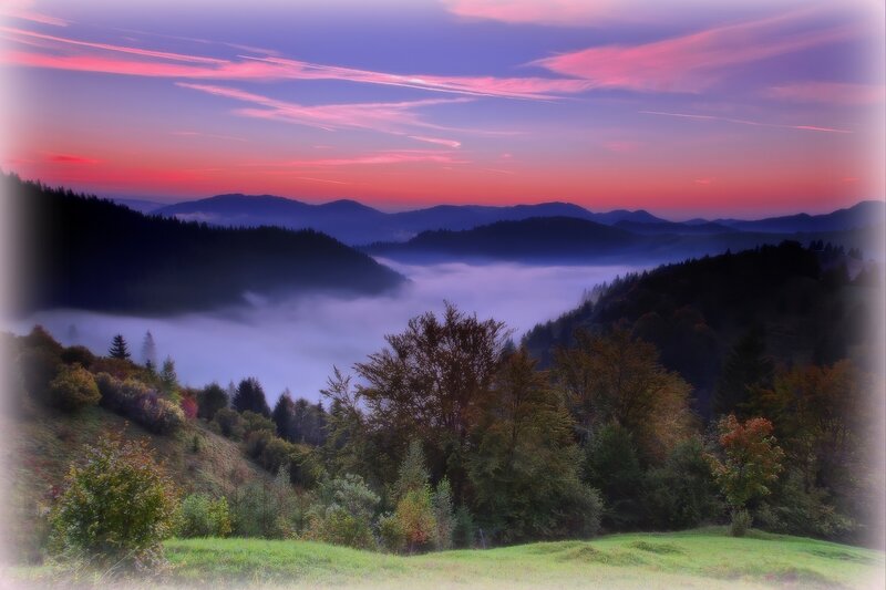 Mountain Valley at Dawn — Purple