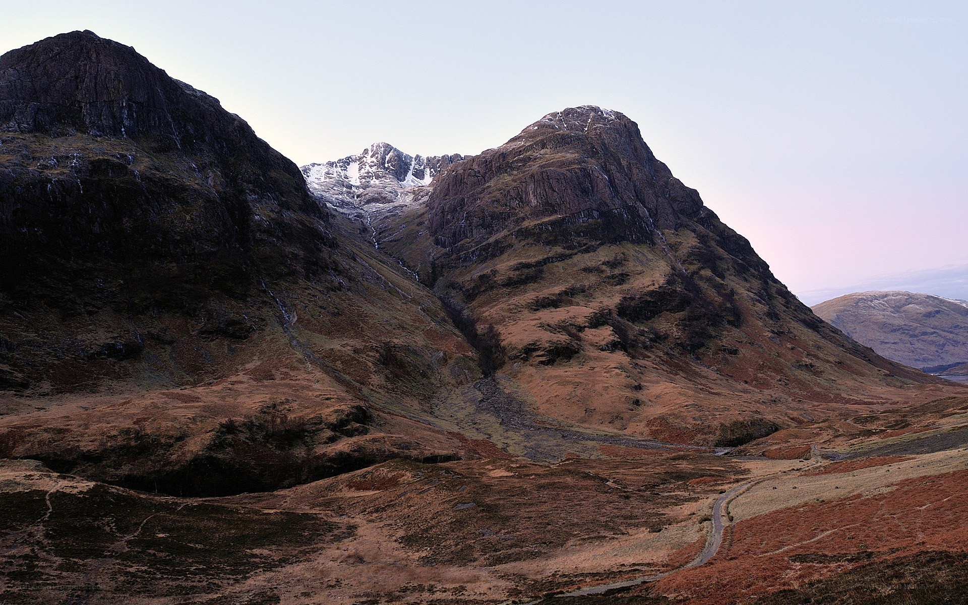 mountain valley at dusk