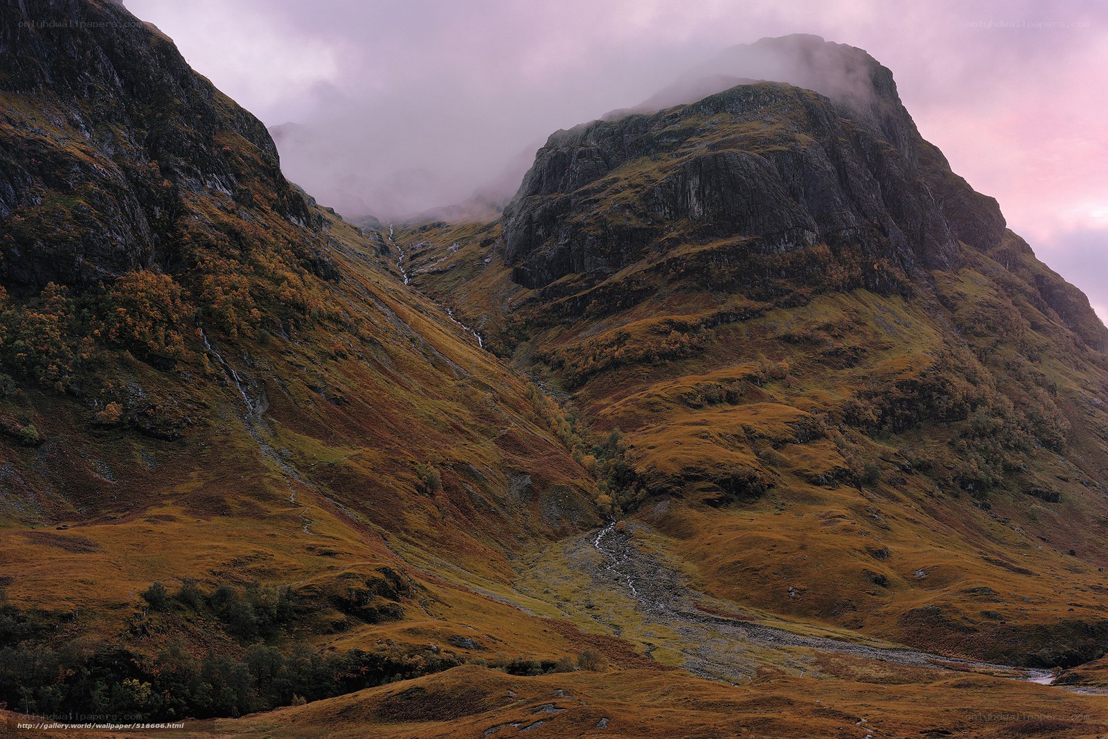 Mountain valley at dusk