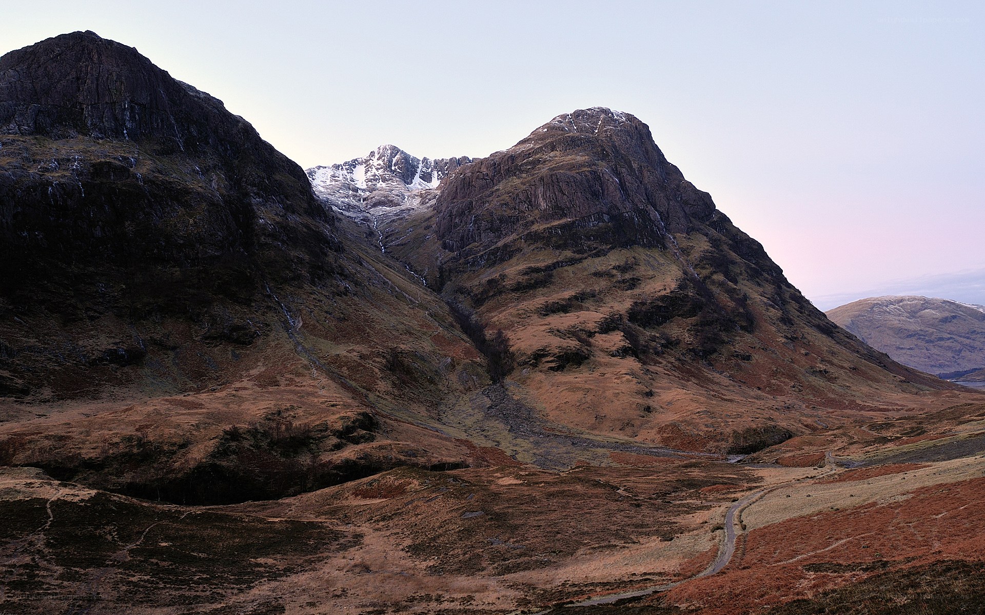 mountain valley at dusk