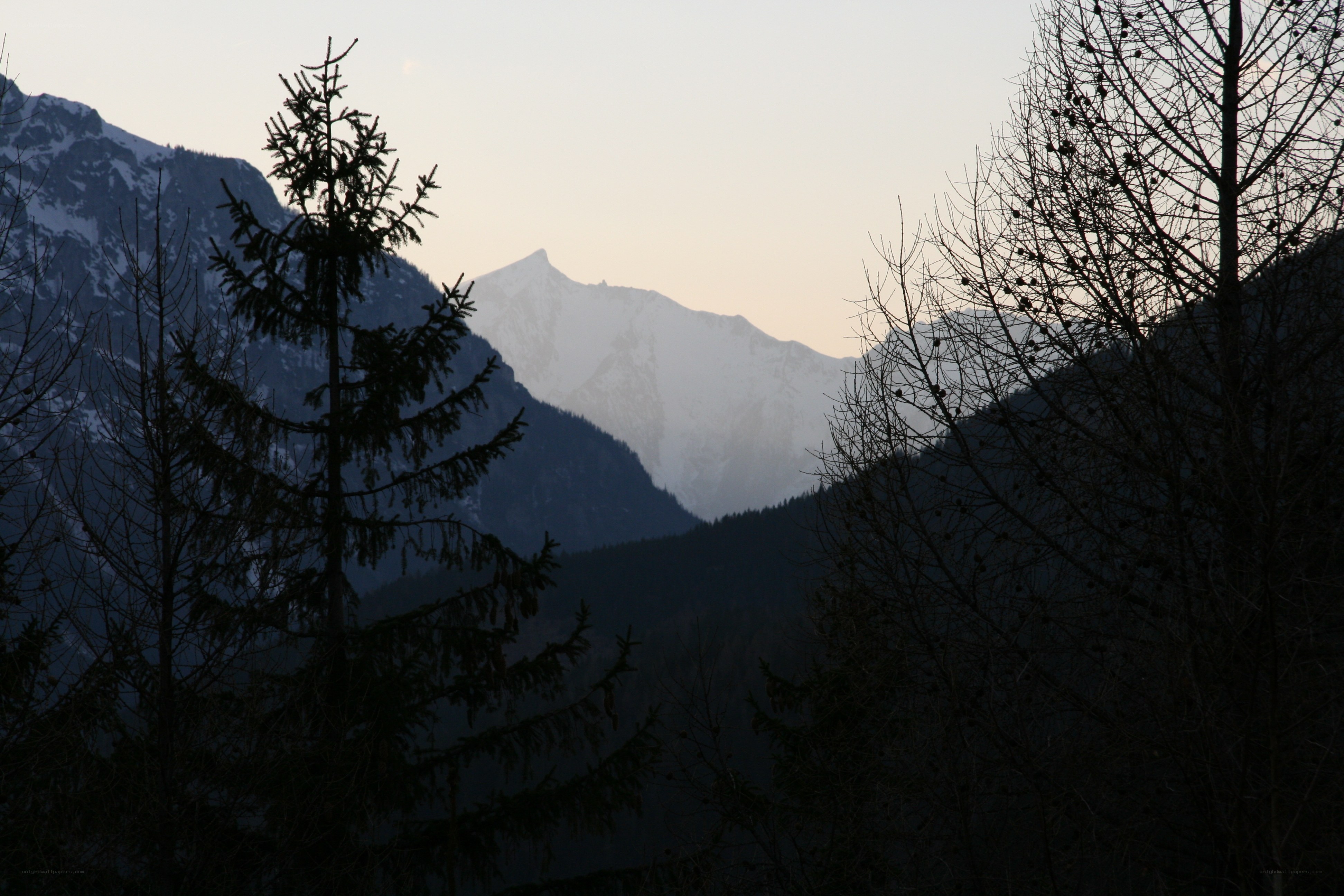 Mountain valley at dusk