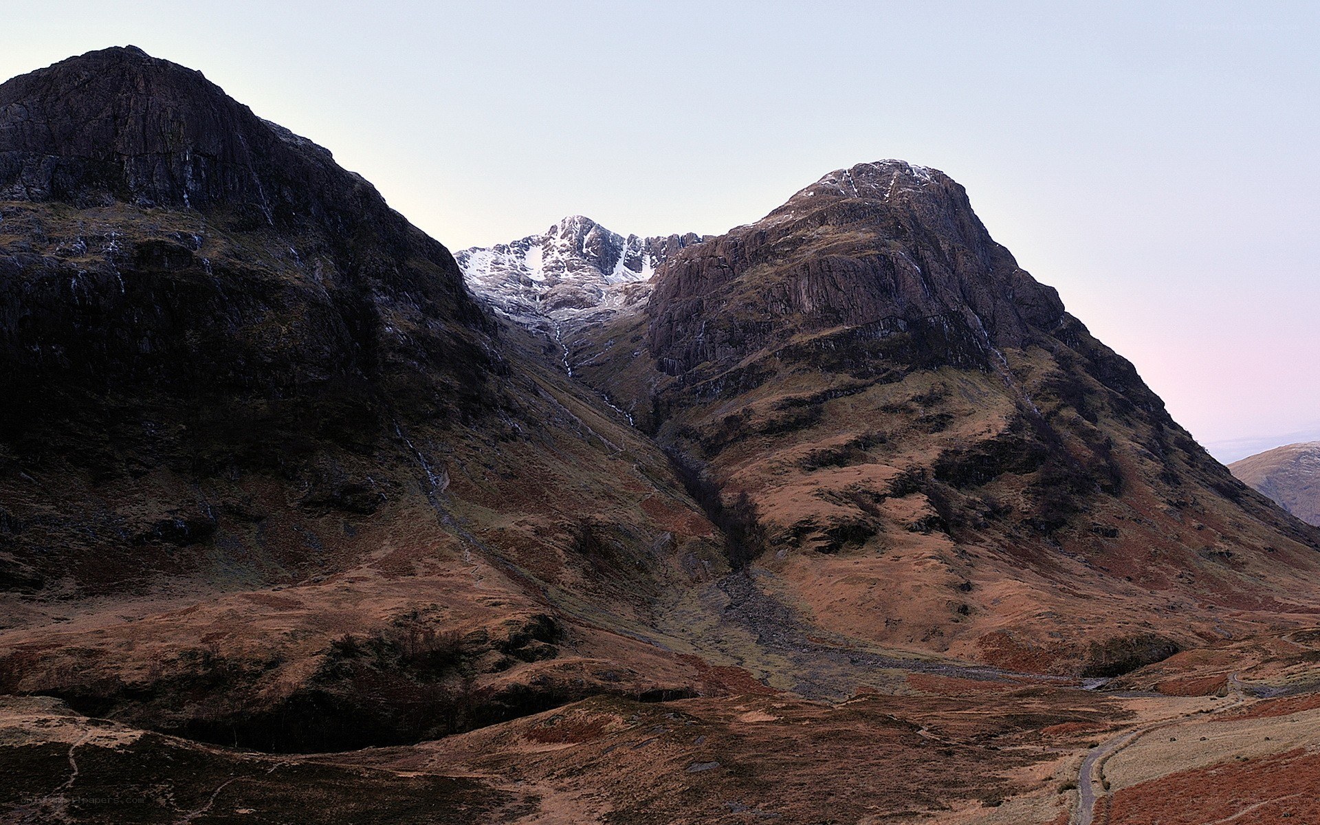 mountain valley at dusk