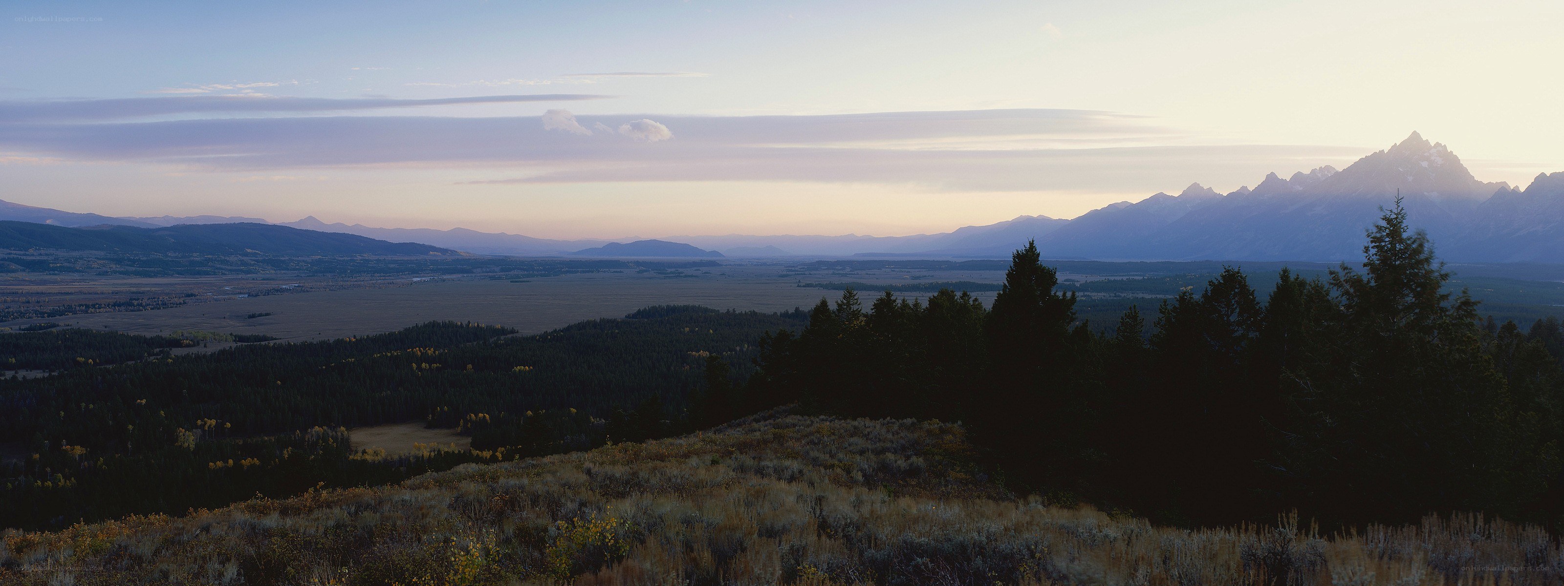 mountain valley at dusk