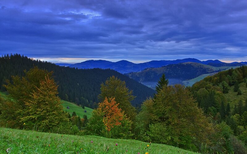 Mountain Valley at Dusk — Blue, Dramatic, Sunset
