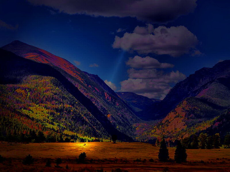 Mountain Valley at Dusk — Blue, Dramatic