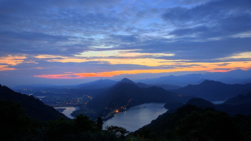 Mountain Valley at Dusk — Blue, Serene, Sunset, Photograph