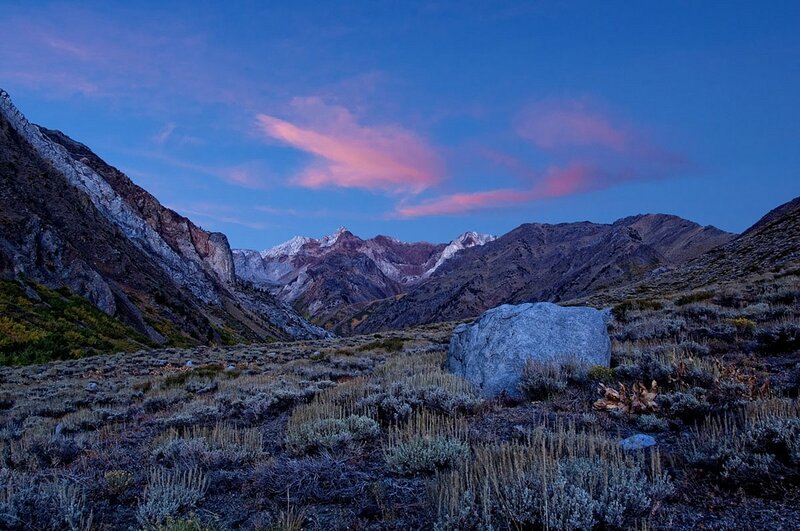 Mountain Valley at Dusk — Blue
