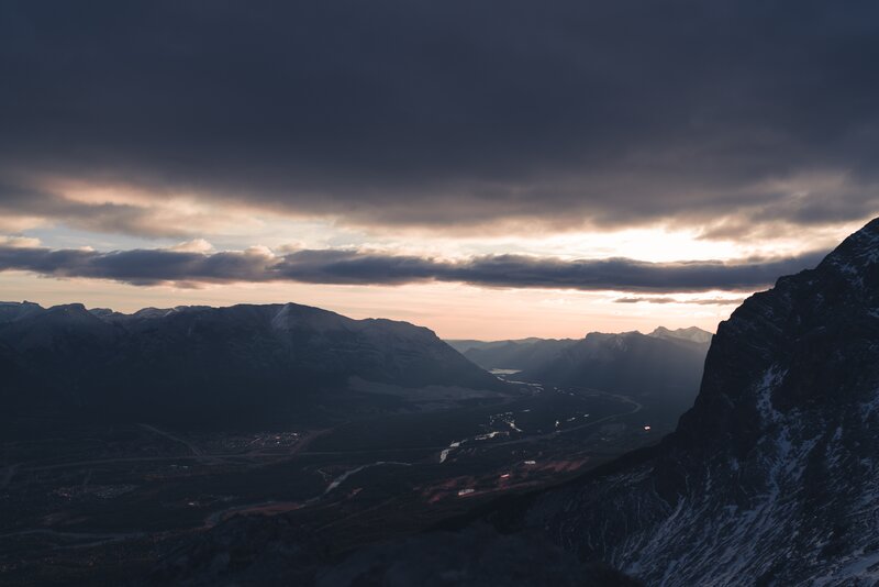 Mountain Valley at Dusk — Gray