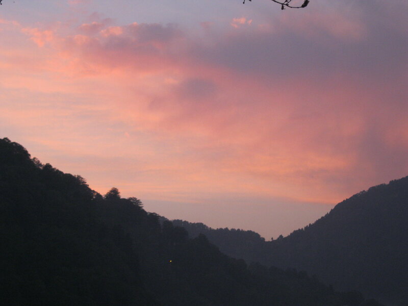 Mountain Valley at Dusk — Pink