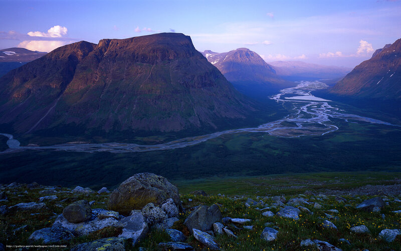 Mountain valley at dusk
