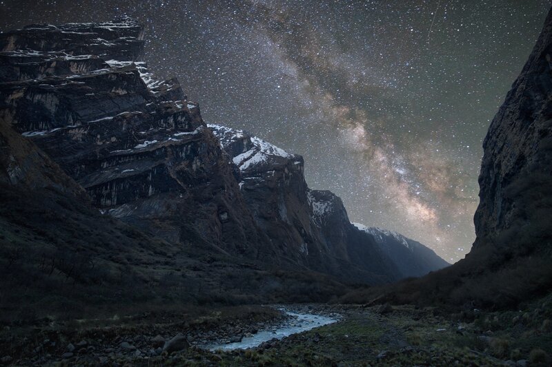 Mountain Valley at Night — Black, Serene