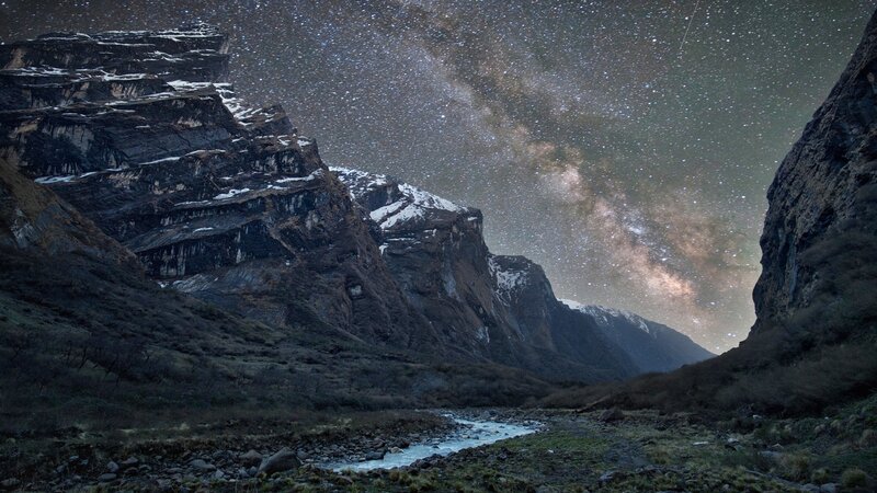 Mountain Valley at Night — Black