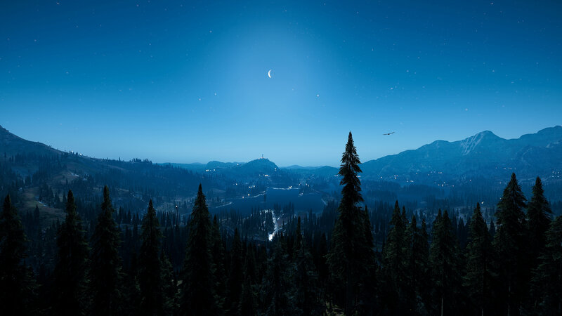 Mountain Valley at Night — Blue, Serene, 3d Render