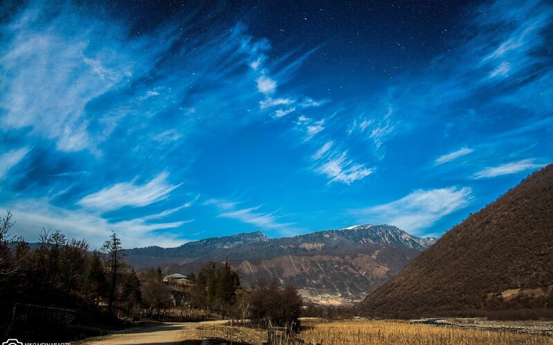 Mountain Valley at Night — Blue, Serene, Photograph, Mountains