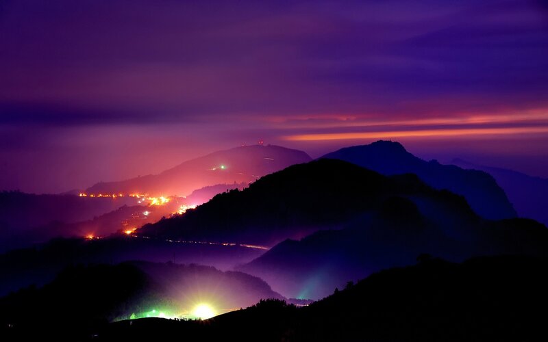 Mountain Valley at Night — Purple, Dramatic