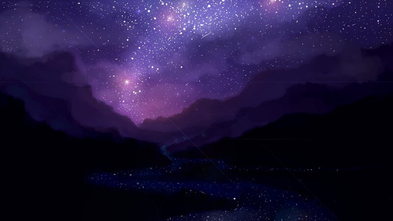Mountain Valley at Night — Purple, Serene, Digital Art
