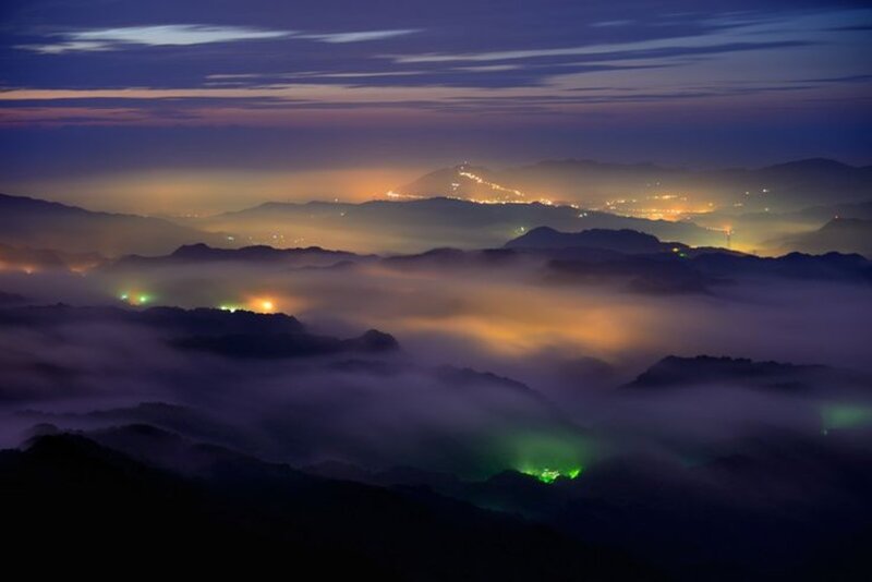Mountain Valley at Night — Purple