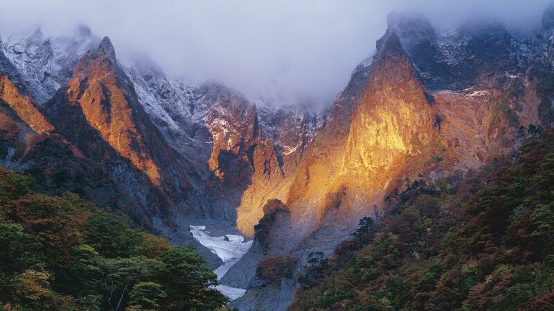 mountain valley at sunrise